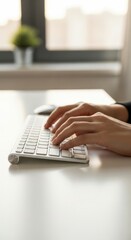 Typing on a Keyboard Home Office Digital Workspace Modern Environment Close-up View Productivity Concept