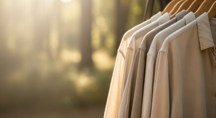 Casual Fashion Display Outdoor Forest Setting Clothing Photography Natural Light Environment Close-Up Viewpoint Stylish Apparel Concept for Eco-Friendly Appeal