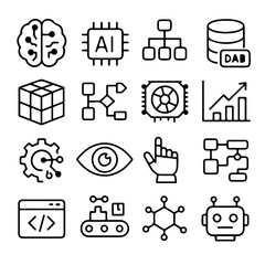 A collection of AI and technology related icons. representing a variety of aspects within the fields of technology.