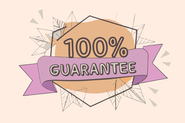 Stylish 100 Percent Guarantee Badge with Ribbon and Geometric Elements for Marketing and Promotion Purposes
