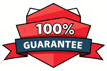 100 Percent Guarantee Badge with Red and Blue Ribbons Ideal for Business Promotions and Marketing Materials
