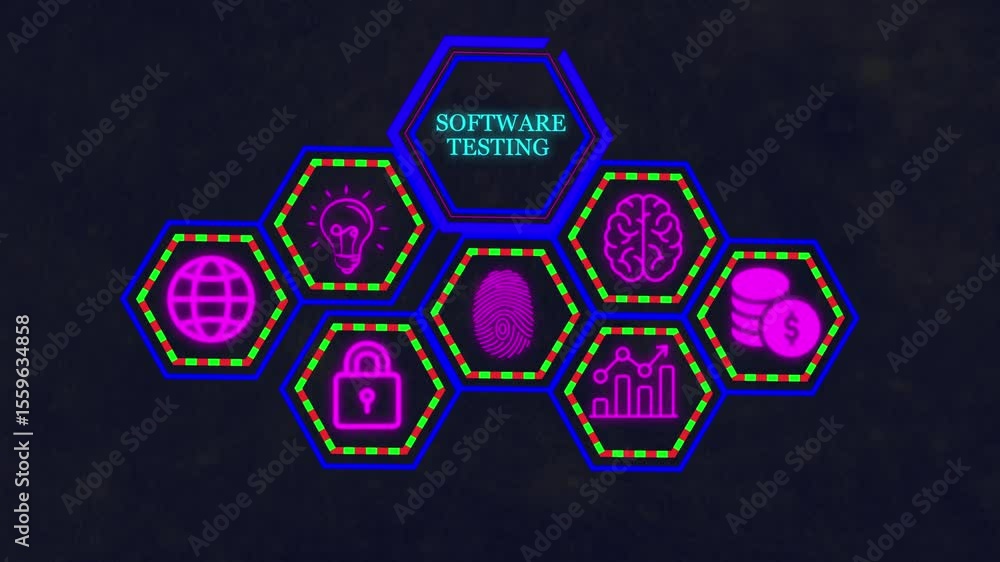 Poster inscription software testing on the virtual display. business, modern technology, internet and netwo