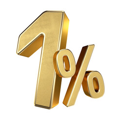 Golden 1 Percent Isolated on Transparent Background