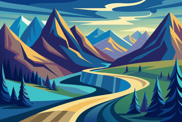 Winding Road Through Majestic Mountains. A Serene Landscape