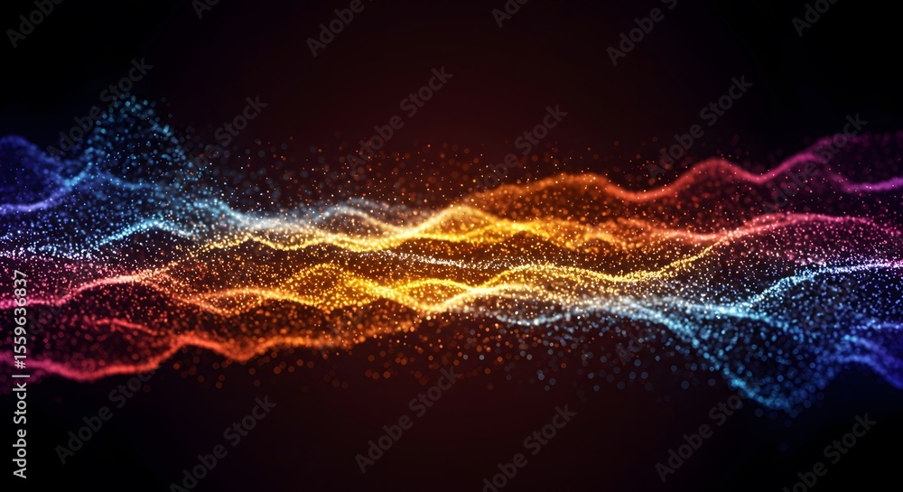Poster blue futuristic fractal light lines create a dynamic wave pattern on a dark background, illustrating