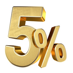 Golden 5 Percent Isolated on Transparent Background