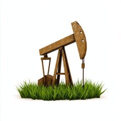 Brown Low Poly Oil Pump Jack in Snowy Grass