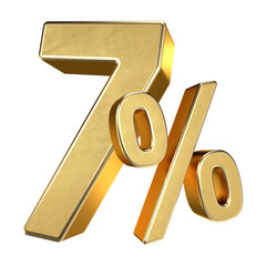 Golden 7 Percent Isolated on Transparent Background