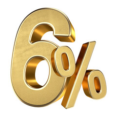 Golden 6 Percent Isolated on Transparent Background