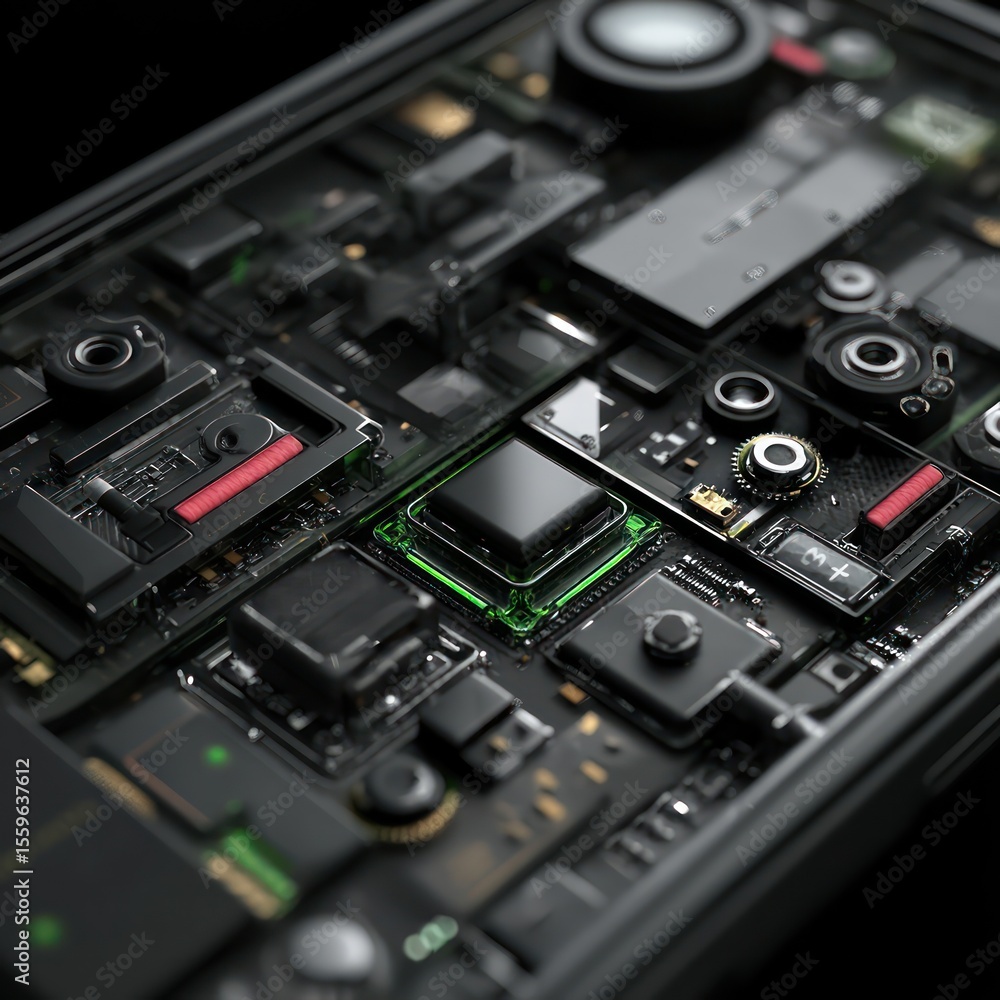 Poster close-up of a tech device, highlighting its advanced functionality and sleek design features.