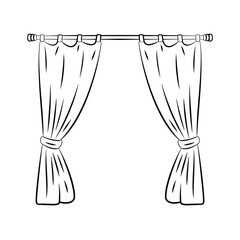 Black and White Illustration of Curtains