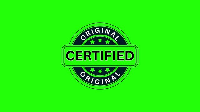 Official certified original stamp with stars on a vibrant green background representing authenticity and quality assurance