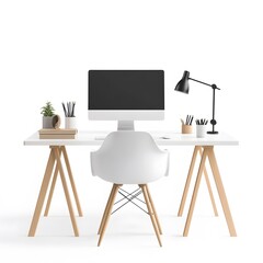 Modern Minimalist Workspace with Computer and Creative Accessories