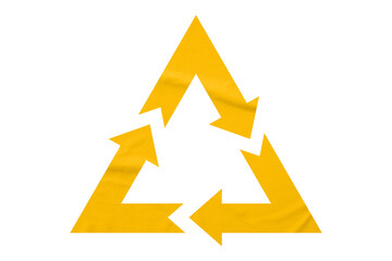 Yellow recycle symbol paper isolated on transparent background
