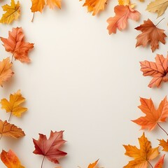 Autumn Leaves Arranged in a Circular Pattern on Light Background