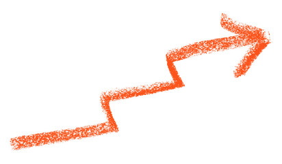 Red arrow symbol colored pencil isolated on transparent background