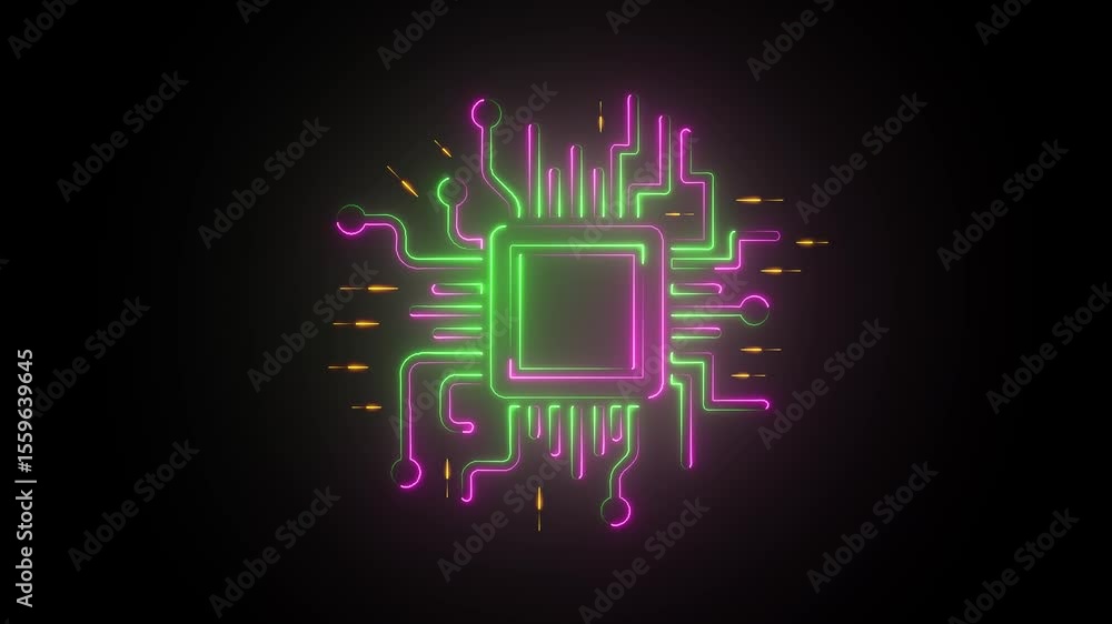 Poster glowing neon futuristic ai circuit board background. technology connected blue lines with electronic