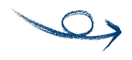 Blue arrow symbol colored pencil isolated on transparent background