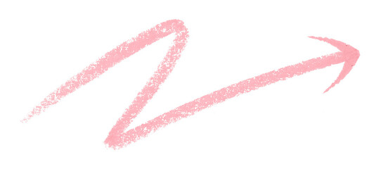 Pink arrow symbol colored pencil isolated on transparent background