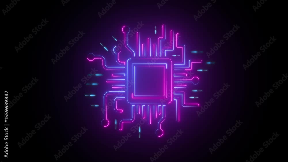 Poster glowing neon futuristic ai circuit board background. technology connected blue lines with electronic