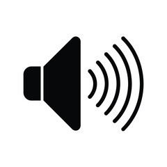 Black speaker icon with sound waves on a white background illustration