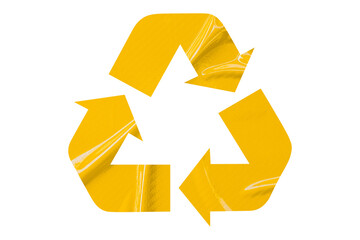 Yellow recycle symbol paper isolated on transparent background