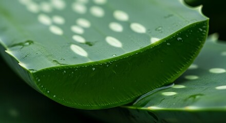 Fototapeta premium Close-up view of a sliced aloe vera leaf, showing internal gel and texture.