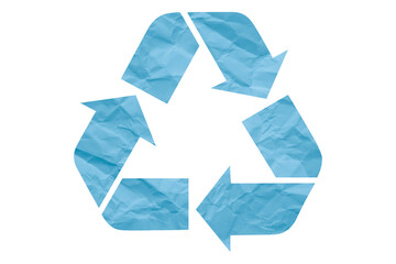 Light blue recycle symbol paper isolated on transparent background