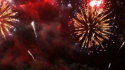 Red Firework celebrate anniversary happy new year 2025, 4th of july holiday festival. red firework...