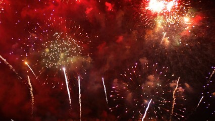 Red Firework celebrate anniversary happy new year 2025, 4th of july holiday festival. red firework...