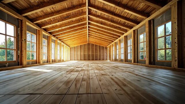 Interior of a wooden structure under construction