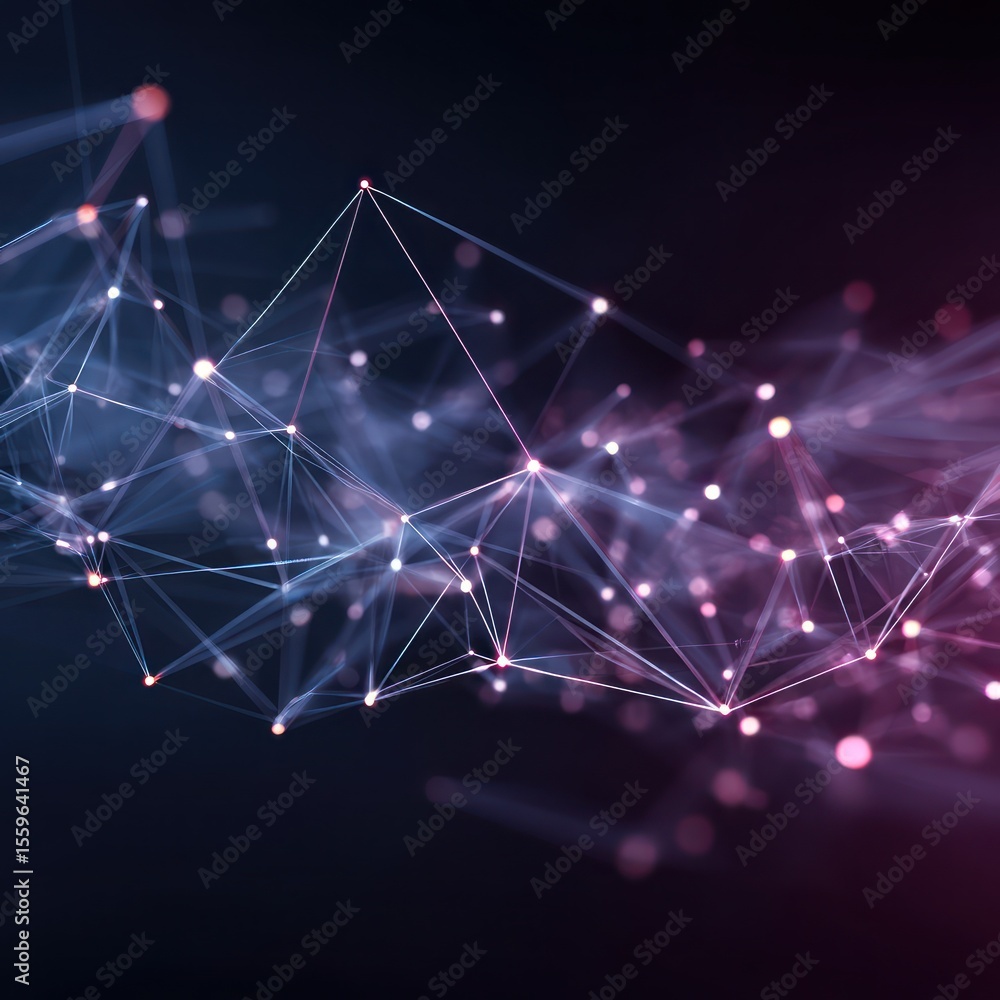 Poster modern digital design showcasing innovation through interconnected technology nodes and lines.
