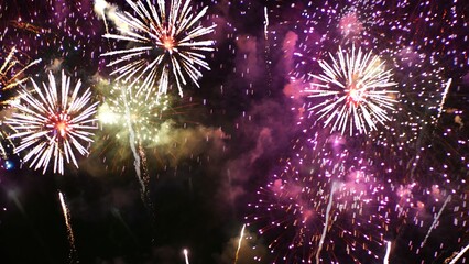Purple Firework celebrate anniversary happy new year 2025, 4th of july holiday festival. Purple...