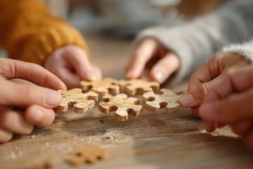 Diverse Team Members Collaborating to Solve Puzzle Challenge Together with Hands