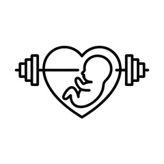 Healthy Pregnancy and Fitness Concept with Fetus in Heart and Weights