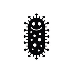Happy virus or bacteria icon in black and white vector illustration