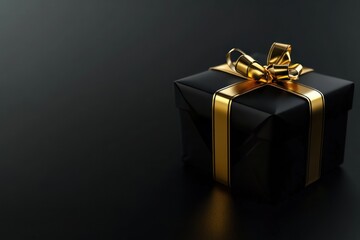 Black elegance theme with a single perfect golden-wrapped gift in 3D