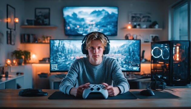 Gamer in a modern gaming setup