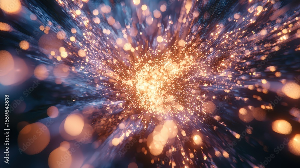 Aufkleber Dynamic explosion of light and color abstract visualization digital art cosmic environment wide angle view energy concept
