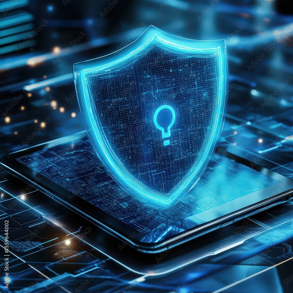 Poster Cybersecurity measures in digital environments technology graphic design futuristic close-up data protection
