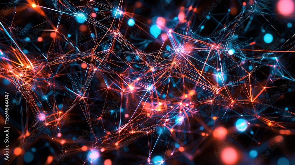 Aufkleber Dynamic light network abstract visualization digital art futuristic environment close-up artistic concept