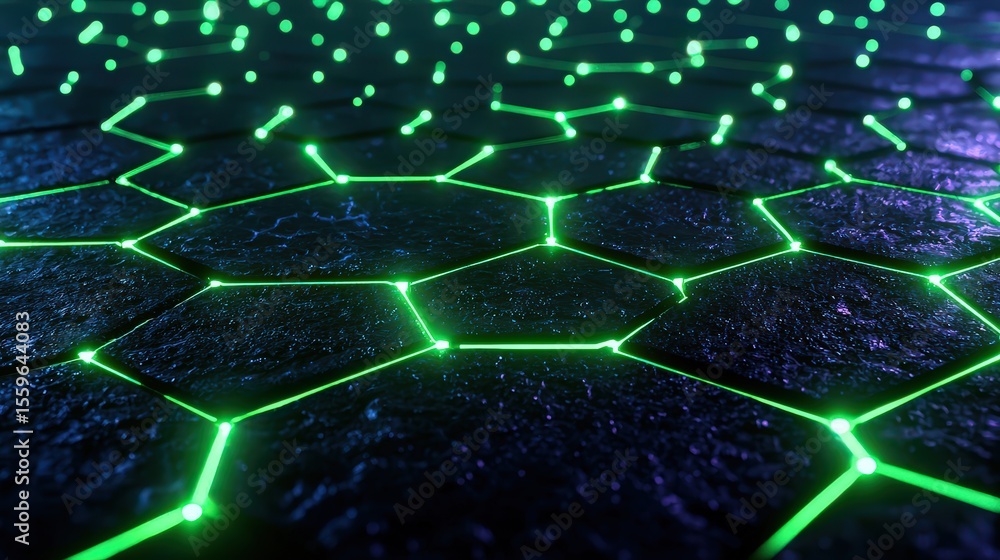 Poster Futuristic hexagonal grid design digital space 3d render tech environment close-up view innovation concept