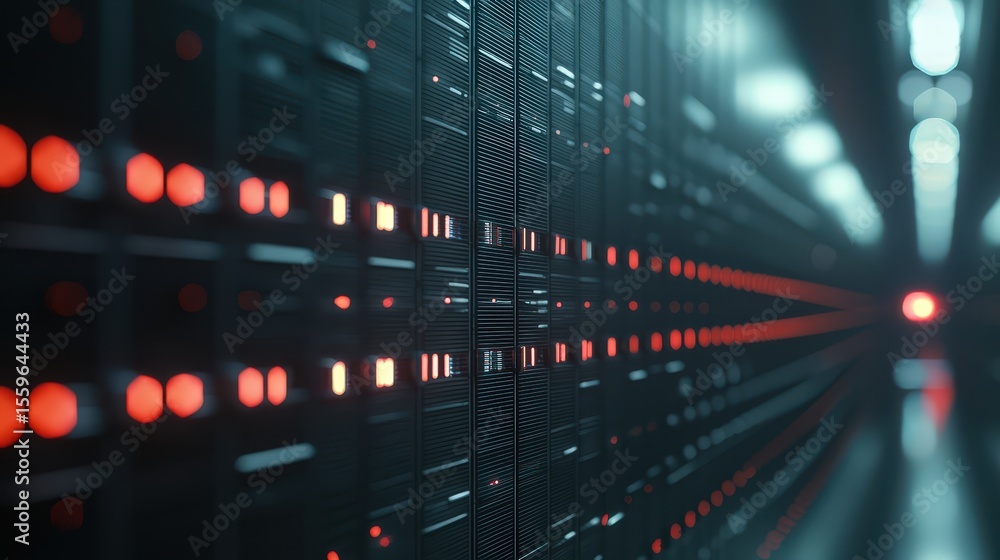 Poster data center operations high-tech facility digital infrastructure modern environment close-up perspec