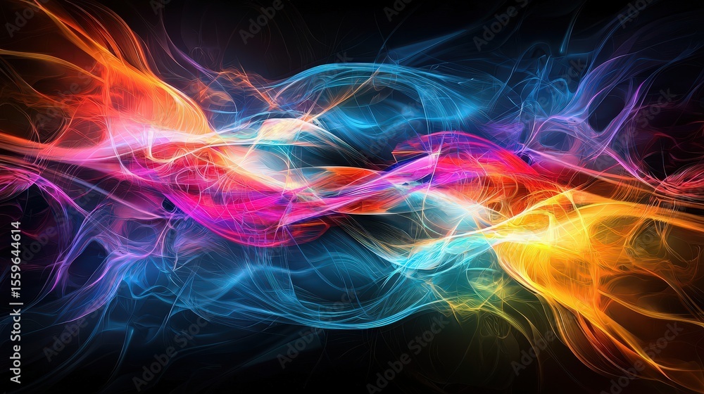 Poster dynamic colorful waves intertwining abstract graphic digital art vibrant atmosphere artistic perspec
