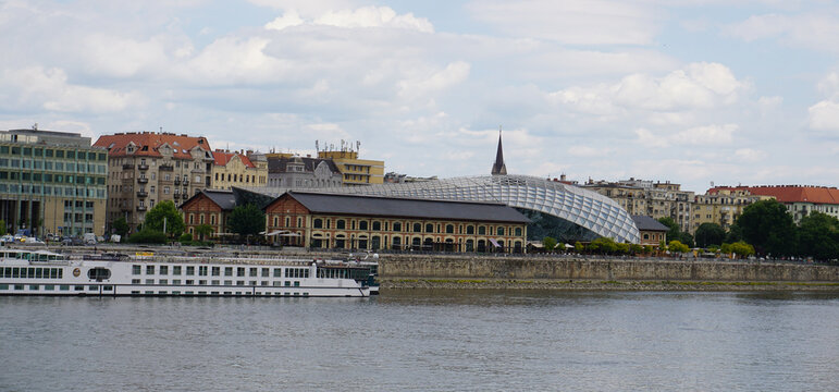 Budapest, Hungary - 20 Mai 2023: view at the glas whale shopping mall and restaurant on Budapest in Hungary