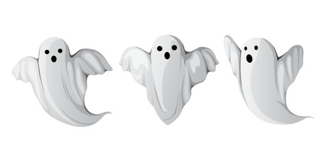 spooky ghost character flying.halloween concept creepy ghostly monster,dead boo horror cute cartoon funny ghost.haunted demon symbol set isolated on the white background vector illustration.