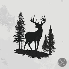 whitetail buck silhouette set, Black & White silhouette set