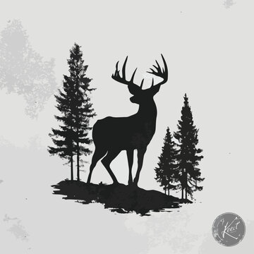 whitetail buck silhouette set, Black & White silhouette set