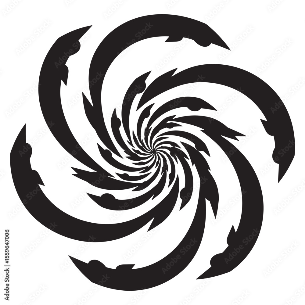 Poster Abstract black and white swirl pattern with spiral shape and repeating curved lines design