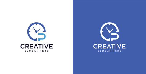 P initial logo icon digital clock